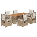 vidaXL Ensemble à manger de jardin et coussins 7 Pièces beige poly rotin