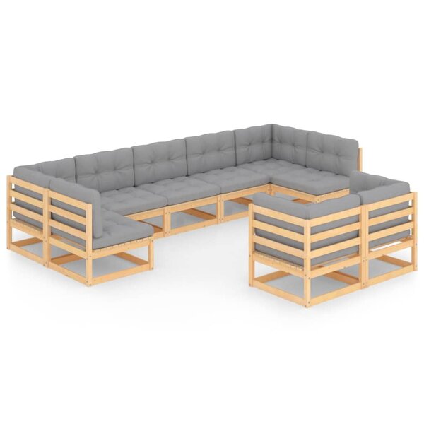 Salon de jardin meuble d'extérieur ensemble de mobilier 9 pièces avec coussins bois de pin massif 02_0017936