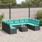 vidaXL Ensemble de canapé de jardin 10 Pièces Noir Poly rotin