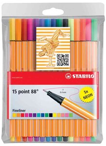 Pochette de 15 stylos feutres pointe fine point 88 STABILO
