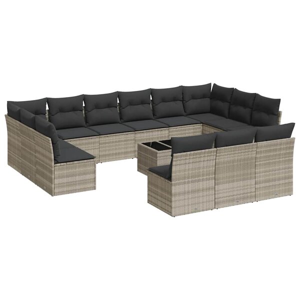 vidaXL Salon de jardin avec coussins 14 Pièces gris clair résine tressée