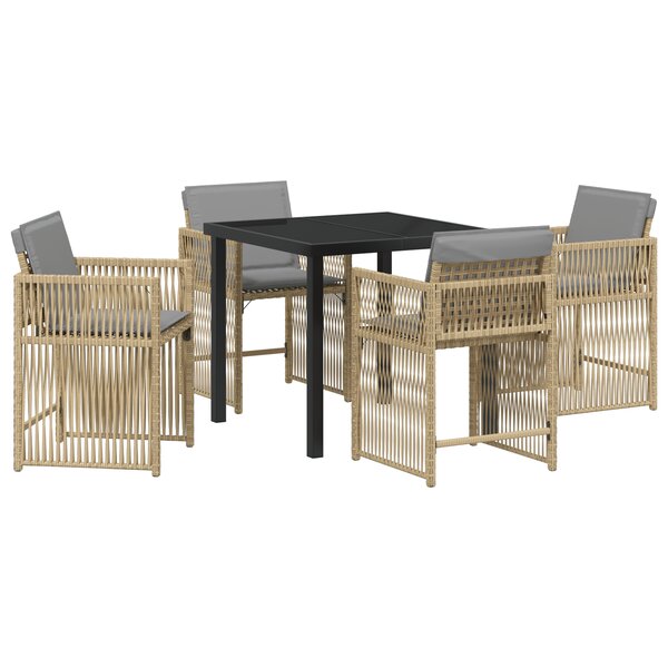 vidaXL Ensemble de salle à manger de jardin de 5 pièces avec coussins Beige Poly Rattan