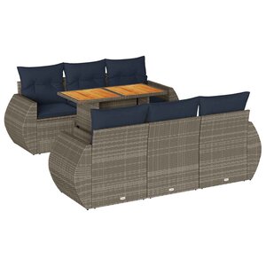 vidaXL Salon de jardin avec coussins 7 Pièces gris résine tressée
