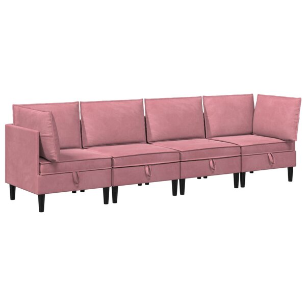 vidaXL Ensemble de meubles pour le salon 4 Pièces Rose Velours