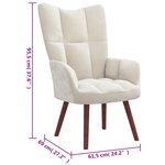vidaXL Chaise de relaxation avec repose-pied Blanc crème Velours