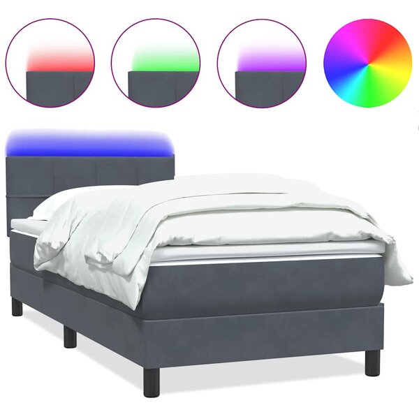 vidaXL Sommier à lattes de lit et matelas et LED gris foncé 90x220 cm velours