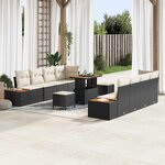vidaXL Ensemble de canapé de jardin avec coussin 11 Pièces Noir et Crème