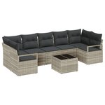 Ensemble de canapé de jardin 8 pièces avec coussins gris clair poly rotin