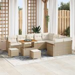 Ensemble de canapé de jardin de 12 pièces avec coussins beige en poly rotin et acacia