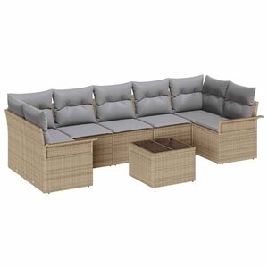 vidaXL Ensemble de canapé de jardin avec coussin 8 Pièces Beige polyrotin
