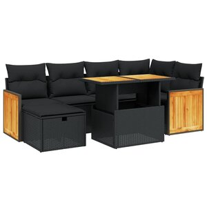vidaXL Salon de jardin 7 Pièces avec coussins noir résine tressée