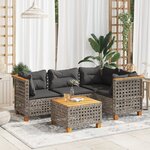 vidaXL Salon de jardin 5 Pièces avec coussins gris résine tressée