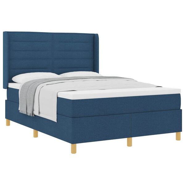 vidaXL Lit à ressorts avec matelas Bleu 160 x 200 cm tissu