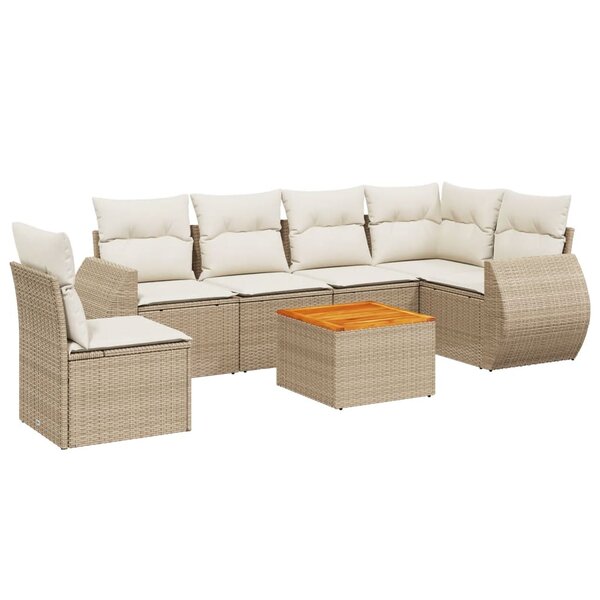 vidaXL Salon de jardin avec coussins 7 Pièces beige résine tressée