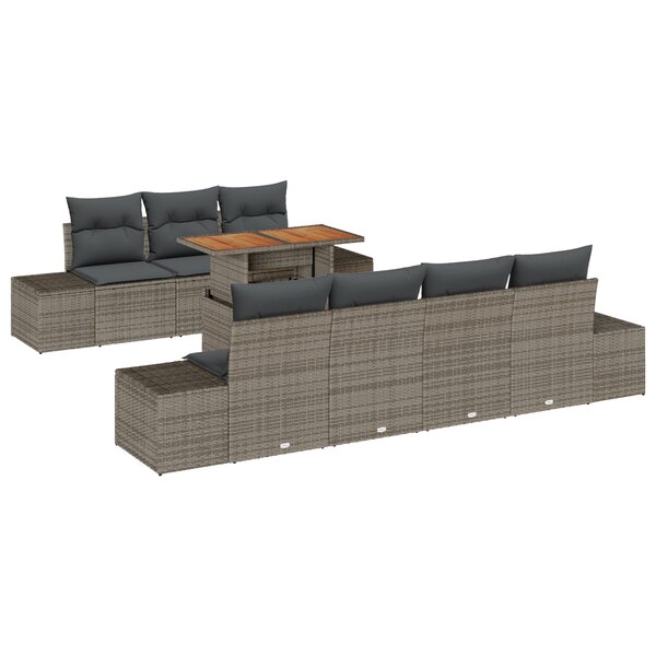 vidaXL Ensemble de Sofa de Jardin de 8 Pièces avec Coussins Gris Rattan Poly