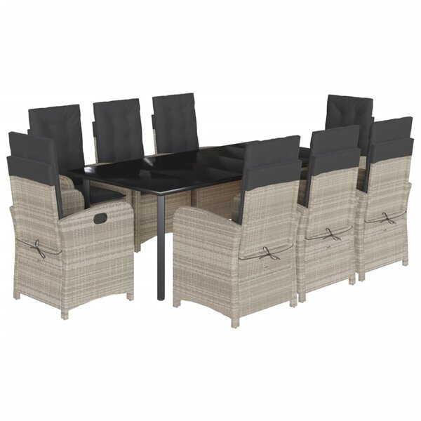 vidaXL Ensemble à manger de jardin et coussins 9 Pièces gris clair rotin