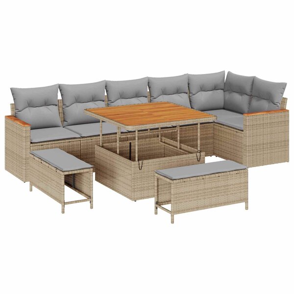 vidaXL Ensemble de canapé de jardin 9 Pièces Beige polyrotin