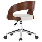 Chaise fauteuil siège pivotante de bureau informatique étude bois courbé et similicuir blanc 02_0024081
