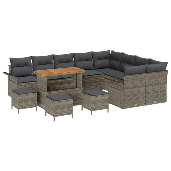 vidaXL Canapé de jardin 13 pièces avec coussins gris en rotin synthétique et en acacia.