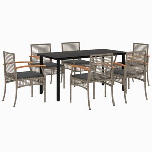vidaXL Ensemble à manger de jardin et coussins 7 Pièces gris rotin