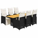 vidaXL Ensemble de bistro de jardin 7 Pièces coussins noir poly rotin
