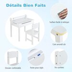 Bureau pour enfants avec tabouret et plateau rabattable table à dessin en pin polyvalent avec rouleau de papier pour enfants de 3 ans+ blanc 20_0008022