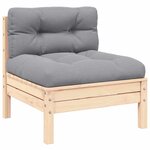 vidaXL Canapé central de jardin avec coussins gris Bois de pin massif