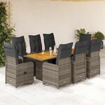 vidaXL Ensemble de bistro de jardin 9 Pièces coussins gris poly rotin