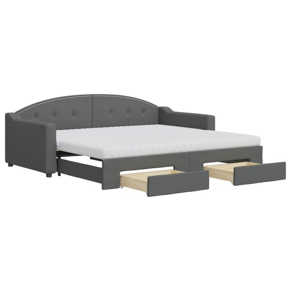 vidaXL Lit de jour avec gigogne et tiroirs gris foncé 90x190 cm tissu