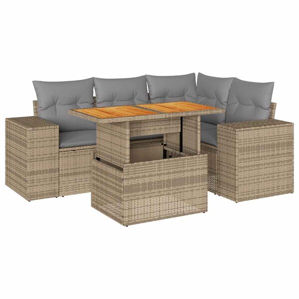 vidaXL Salon de jardin avec coussins 5 Pièces beige résine tressée
