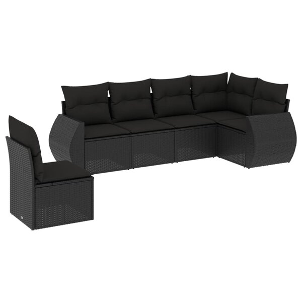 vidaXL Salon de jardin 6 Pièces avec coussins noir résine tressée