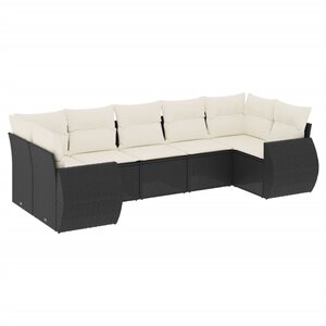 vidaXL Salon de jardin 7 Pièces avec coussins noir résine tressée