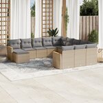 vidaXL Salon de jardin avec coussins 12 Pièces beige résine tressée