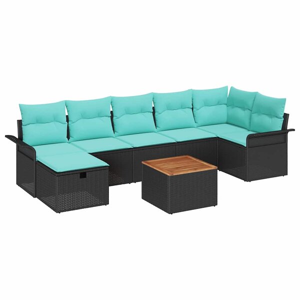 vidaXL Ensemble de canapé de jardin avec coussin 8 Pièces Noir Poly rotin