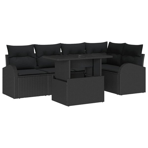 vidaXL Ensemble de canapé de jardin avec coussin 6 Pièces Noir Poly rotin
