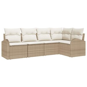 vidaXL Ensemble de canapé de jardin 5 Pièces Beige et blanc Poly rotin