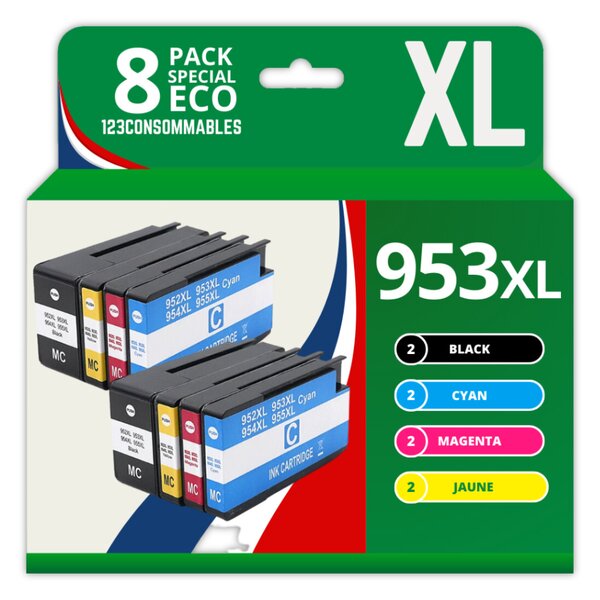 123CONSOMMABLES - 953XL - Pack de 4 Cartouches d'encre compatibles avec HP Officejet Pro 8715 8710  HP Officejet Pro 7720 7740 8730 8720 8725 8210