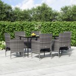 vidaXL Ensemble à manger de jardin coussins 7Pièces Gris et noir