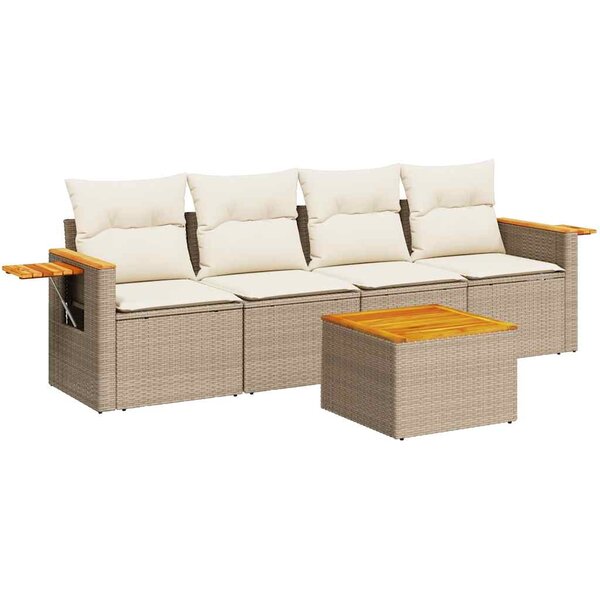 vidaXL Salon de jardin avec coussins 5 Pièces beige résine tressée
