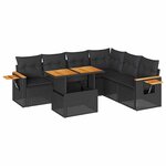 vidaXL Salon de jardin avec coussins 7 Pièces noir résine tressée acacia