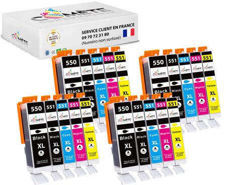 550xl 551xl - 20 cartouches compatibles 550 551 xl pour imprimantes canon pixma pgi-550 cli-551 xl - 8 noirs 4 cyan 4 magenta 4 jaune