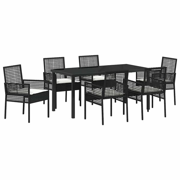 vidaXL Ensemble de Salle à Manger de Jardin de 7 Pièces avec Coussins en Rattan Synthétique Noir