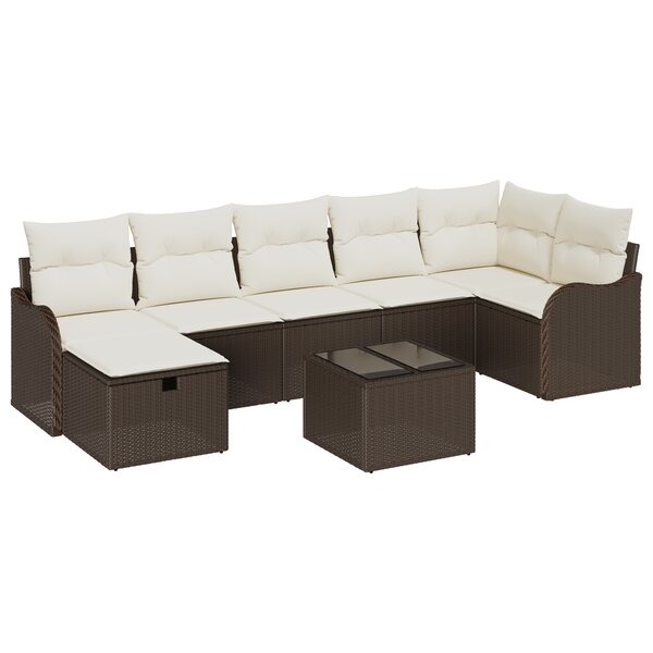 vidaXL Canapé de jardin de 8 pièces avec coussins en poly rattan marron