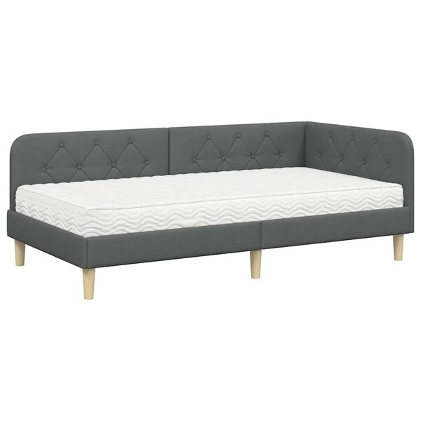 vidaXL Cadre de lit d'angle Gris foncé 90 x 200 cm tissu