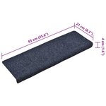 vidaXL Tapis d'escalier 15 Pièces Tissu aiguilleté 65x21x4 cm Bleu