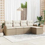 vidaXL Ensemble de canapé de jardin 5 Pièces Beige Poly rotin
