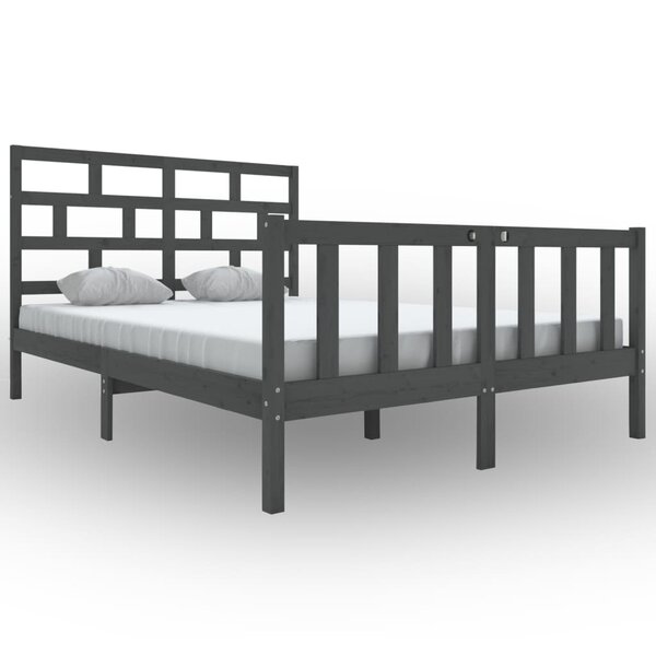 vidaXL Cadre de lit Gris Bois de pin massif 150x200 cm Très grand