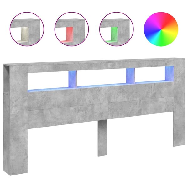 vidaXL Tête de lit à LED gris béton 220x18 5x103 5cm bois d'ingénierie