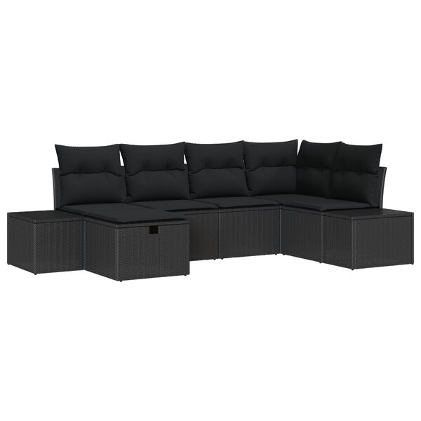 vidaXL Ensemble de canapé de jardin de 6 pièces avec coussins en poly rattan noir