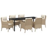 vidaXL 7 Pièces Ensemble de Salle à Manger de Jardin avec Coussins Beige Poly Rattan